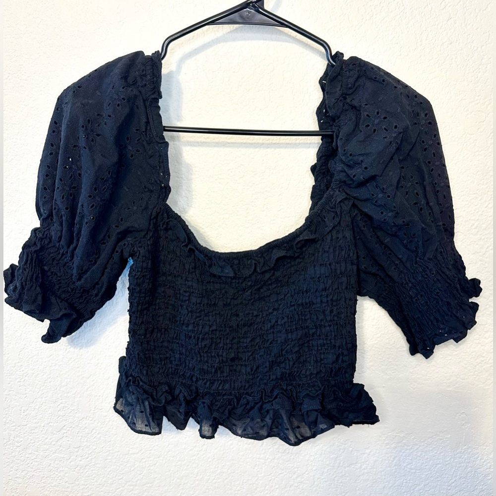 Misa Los Angeles Black Abbey top Ruffled Blouse